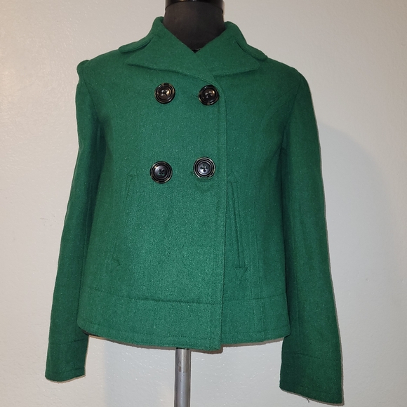 GAP Women’s Green Black Buttons Recycled Wool Peacoat Jacket Size Medium - Picture 1 of 11